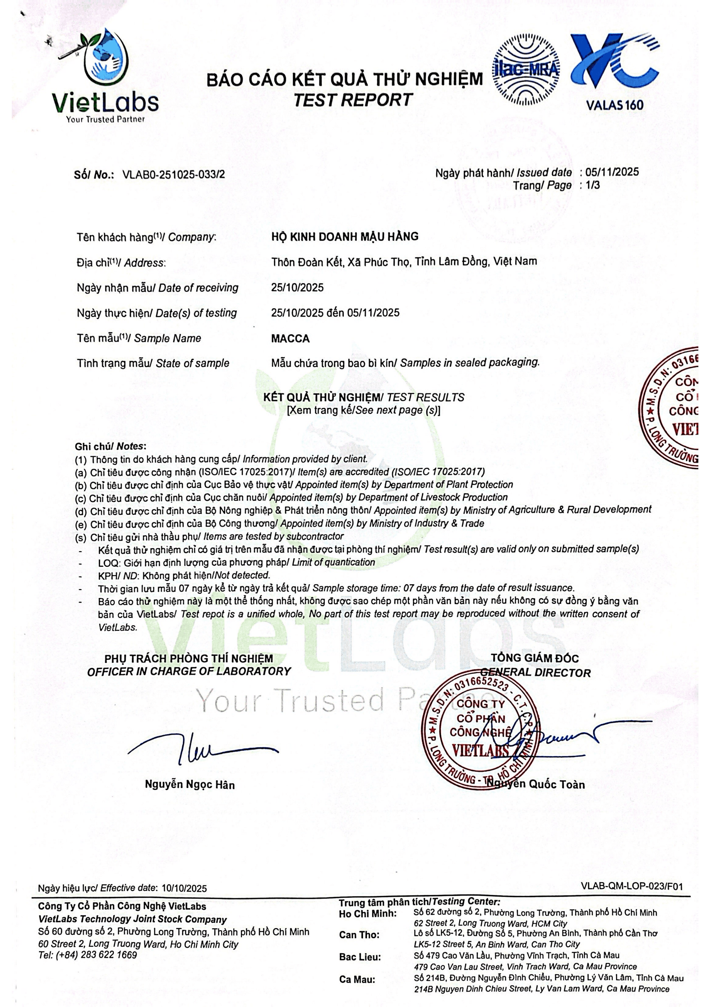 Báo Cáo Kết Quả Thử Nghiệm - Page 1